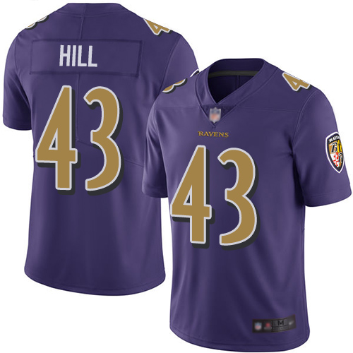 Baltimore Ravens Limited Purple Men Justice Hill Jersey NFL Football 43 Rush Vapor Untouchable